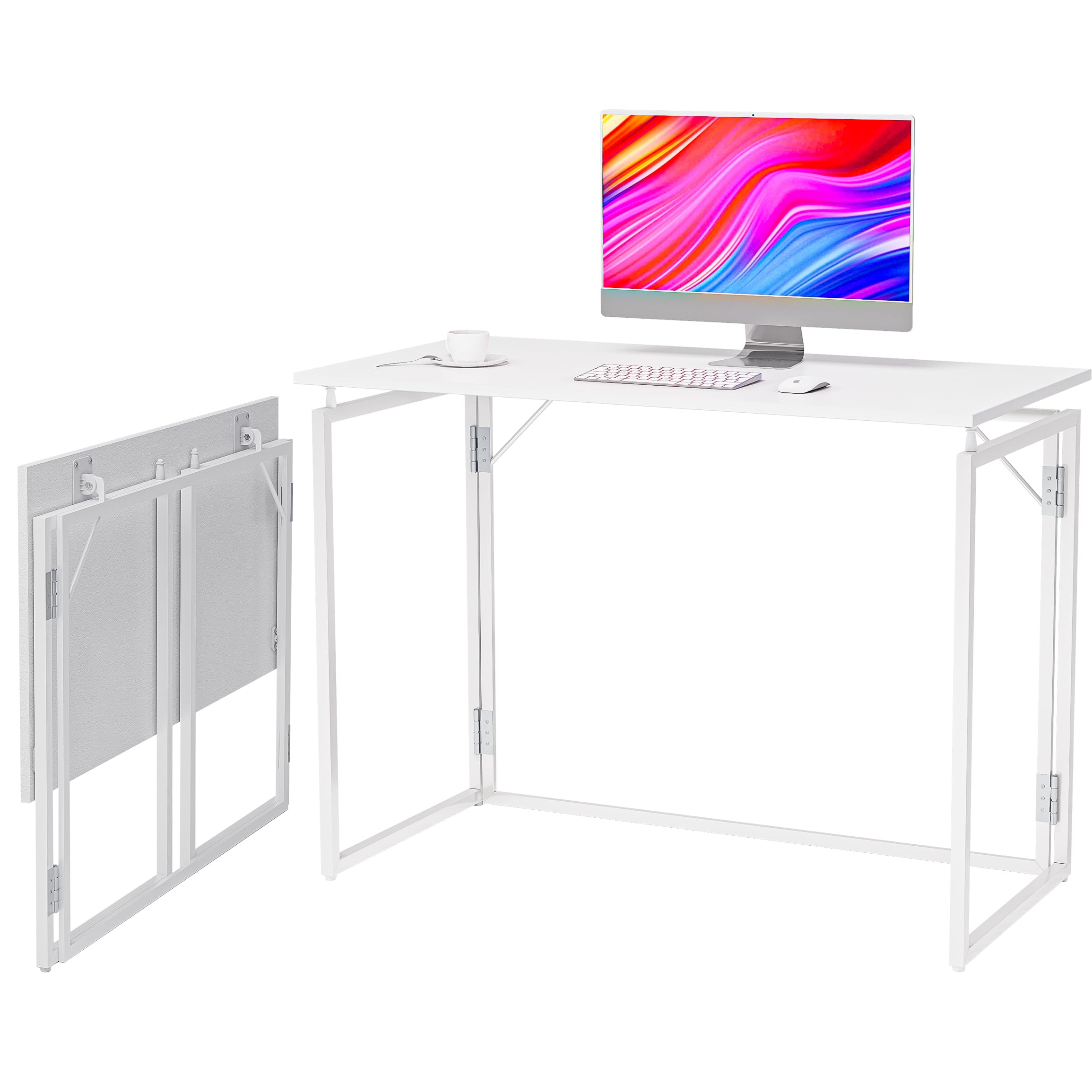 折りたたみテーブル コンパクト完成品【組み立て簡単 】 耐荷重60kg 省スペース僅か6cmの薄さ 折りたたみデスク 机 折り畳み パソコンデスク 長机 木製 ハイテーブル 在宅勤 48553