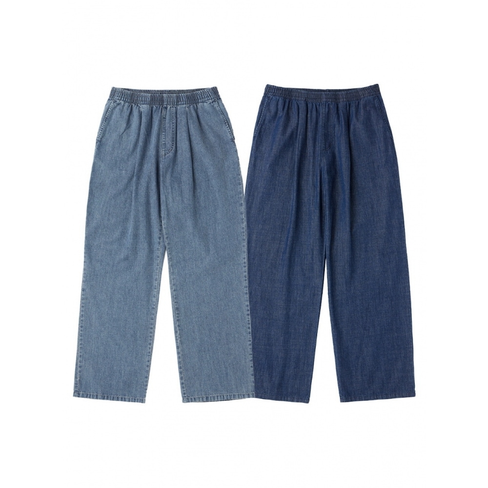 URBANAGE リネンバンディングセミワイドデニムパンツ (2COLOR)