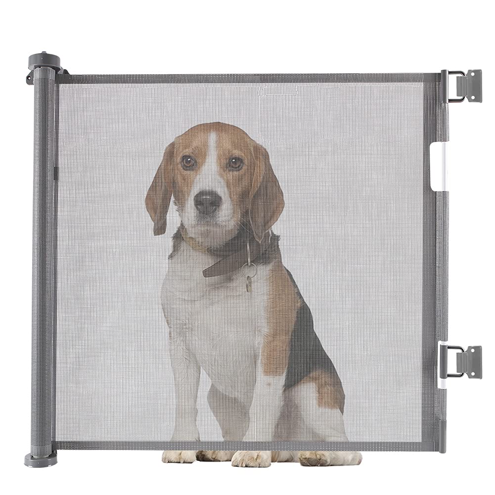 ベビーゲート 階段上 巻き取り式 150cm 伸縮型 段差なし ペットゲート ロック機能 セーフティゲート ロール式ベビーガード 犬 猫 フェンス 柵 キッチン グレー (グレー, 150cm)