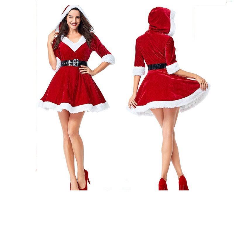 激安販売！クリスマス サンタ コスプレ コス サンタコス かわいい 可愛い スカート レディース コスチュームフード付き パーティー グッズ トップス サンタクロース