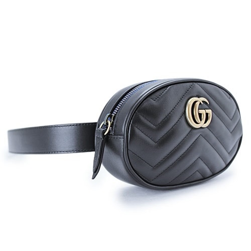 ベルトバッグ レディース GGマーモント 476434 DSVRT 1000 ウエストバッグ ボディバッグ クラッチバッグ ポーチ ダブルG シェブロン キルティング レザー ブラック
