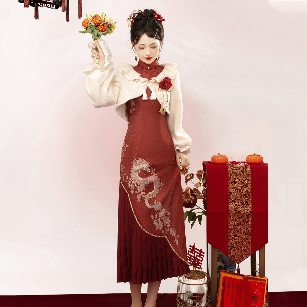 在库限りです! 正規品金玉良縁cosエレメントチャイナドレス敬酒服ロングドレス韓国ドレス