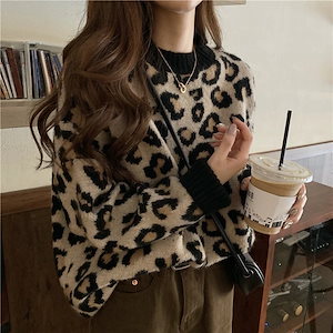 送料無料 豹柄セーター　セクシー 二ット カバー レディース 長袖 インナー 無地 リブ ニット トップス シ
