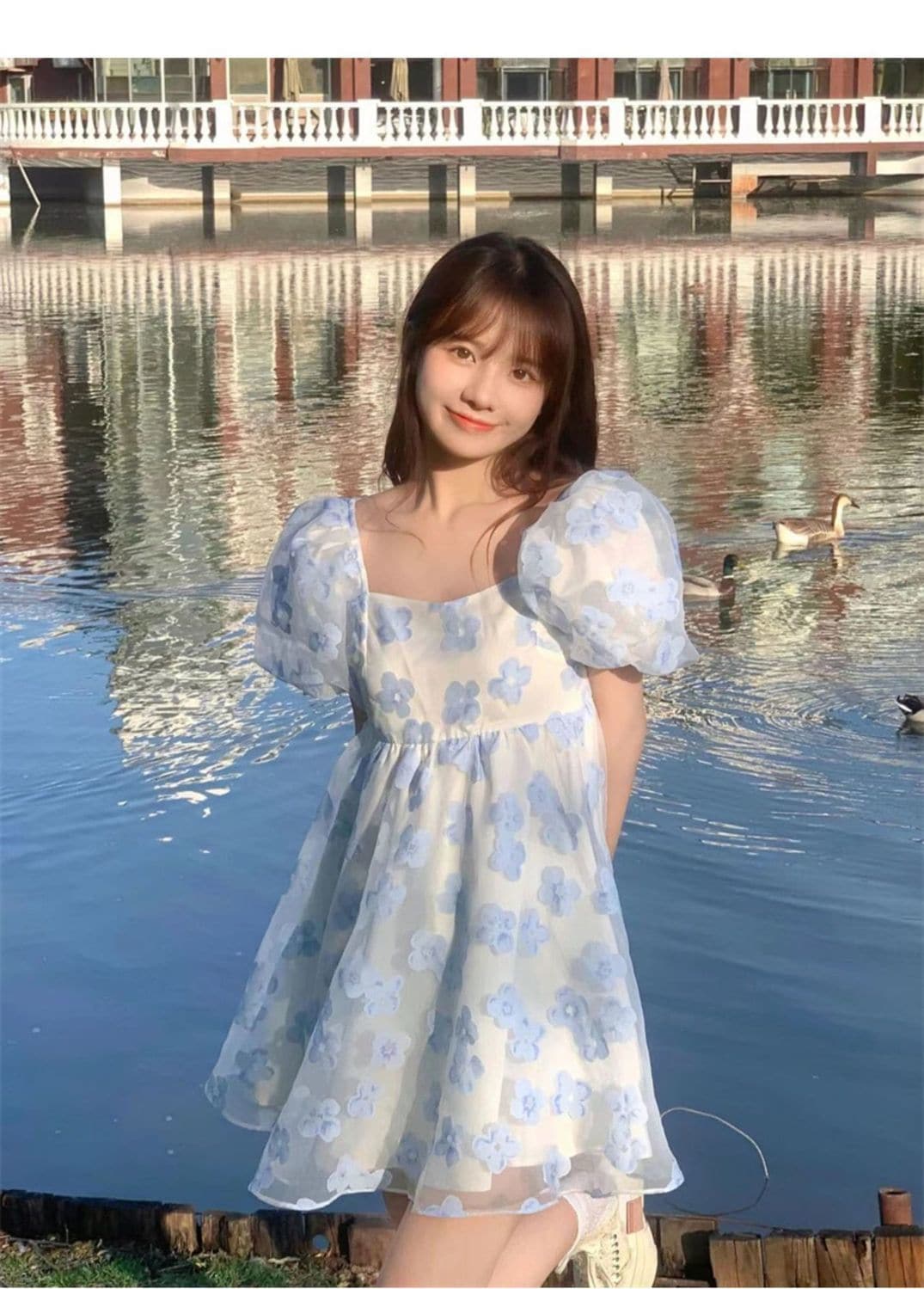 【1つ買うと10つ無料】夏の新鮮なフラワースカート女性のバブルスリーブドレススモールプリンセススカート