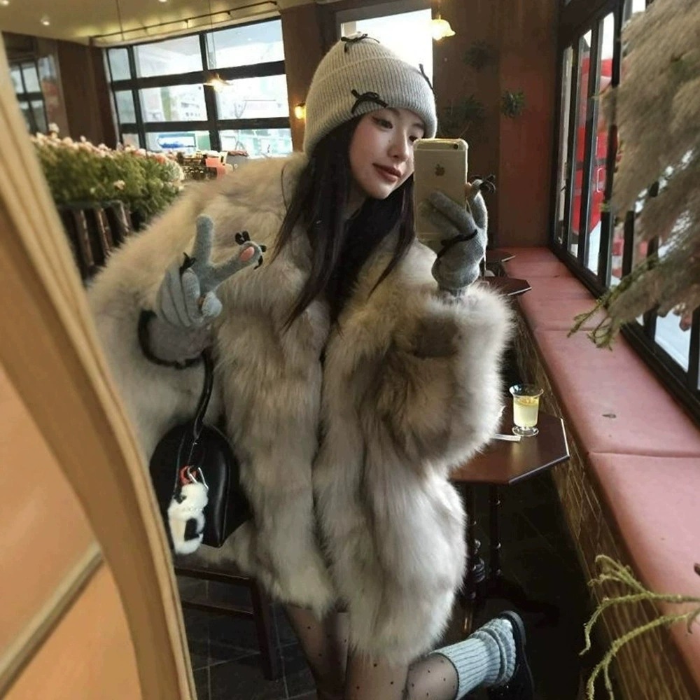 2025年 冬 新作 エコファー コート レディース ミディアム丈 ルーズ 加厚 レザー ファー一体 ファー トップス