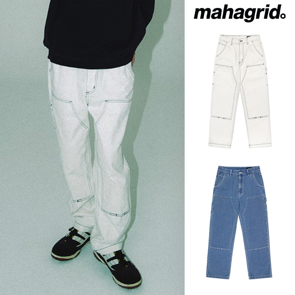 [mahagrid] DOUBLE KNEE DENIM PANT