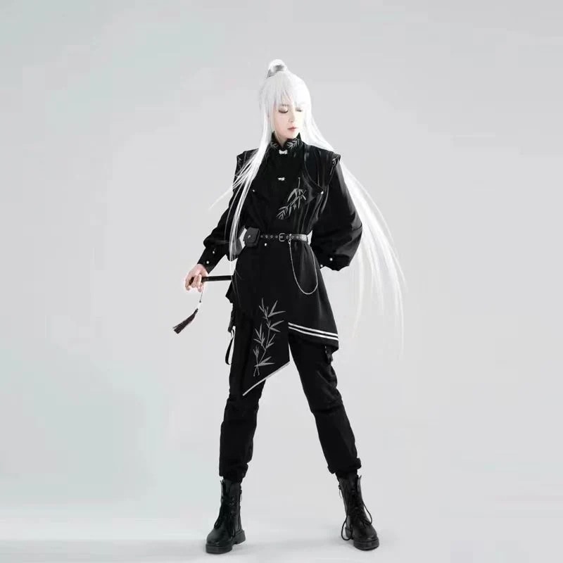 ハロウィン コスプレ オリジナル漢服 ロングシャツ 丸首ベスト セット 秋 男女款