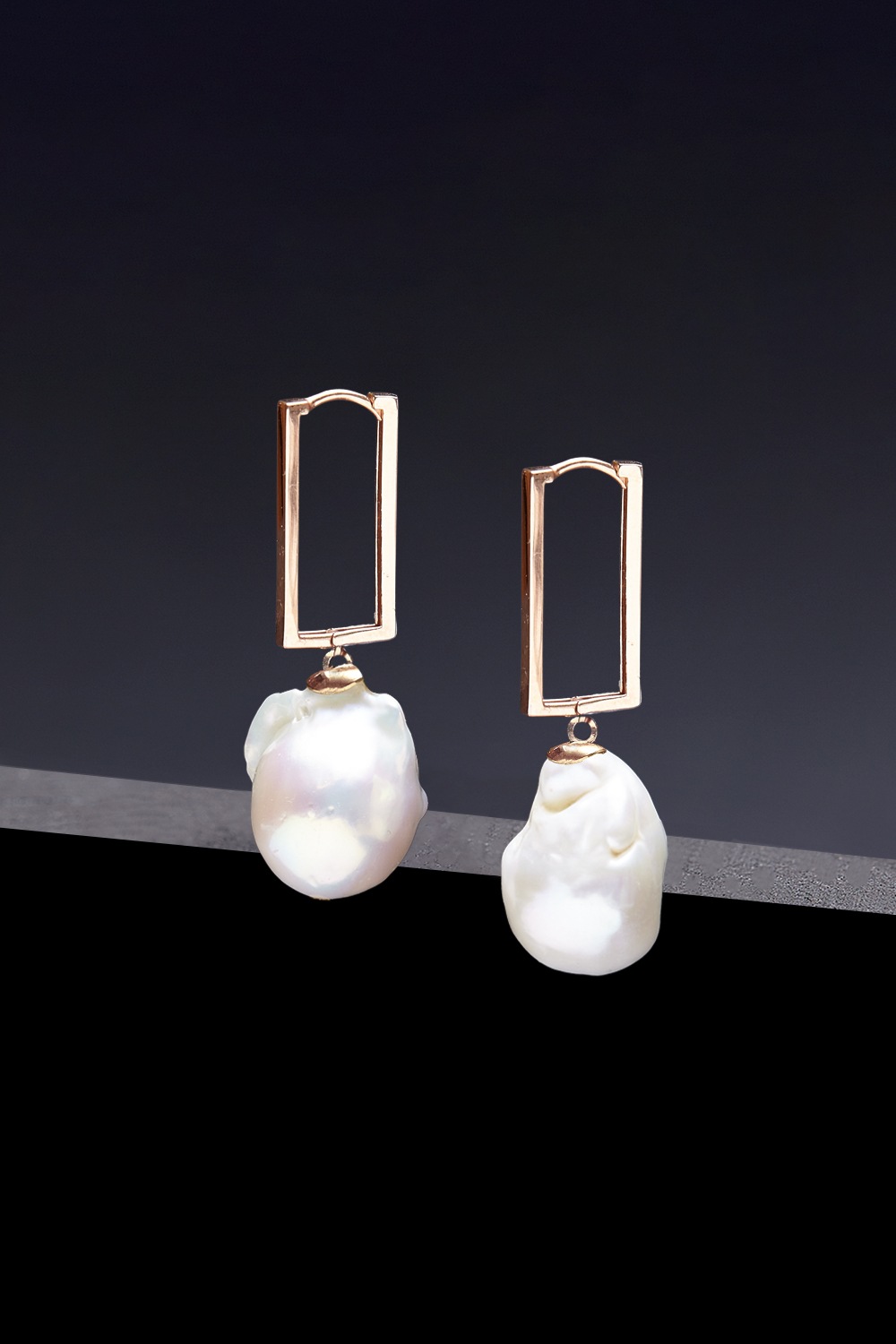 [HAZINA] [14KGold] Baroque Pearl Square Hoop Earrings