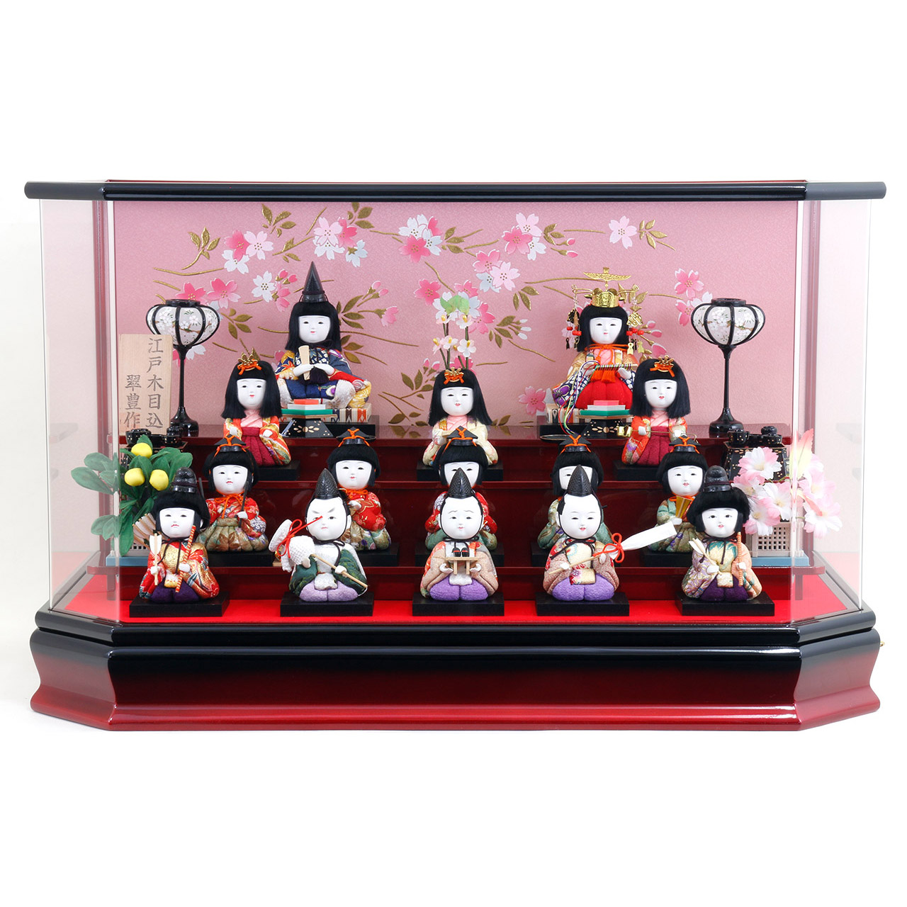 雛人形 ひな人形 お雛様 おひなさま かわいい 手作り 2025年 新作 秀光 限定品 送料無料 コンパクト ミニ 初節句 ひな祭り 木目込 十五人 15人 ケース ピンク 男雛 女雛 買得 お得 人 59,400円