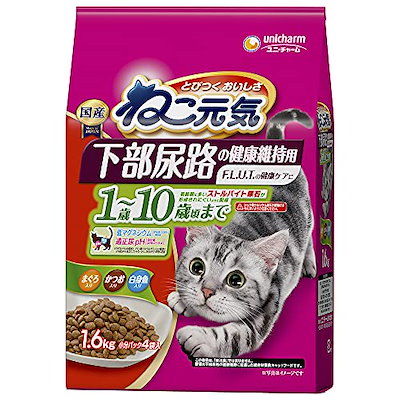 他サイト： ねこ元気 キャットフード 下部尿路の健康維持用1歳10歳頃までまぐろかつお白身魚入り 1.6kg2個 1.6キログラム (x 2)の商品画像