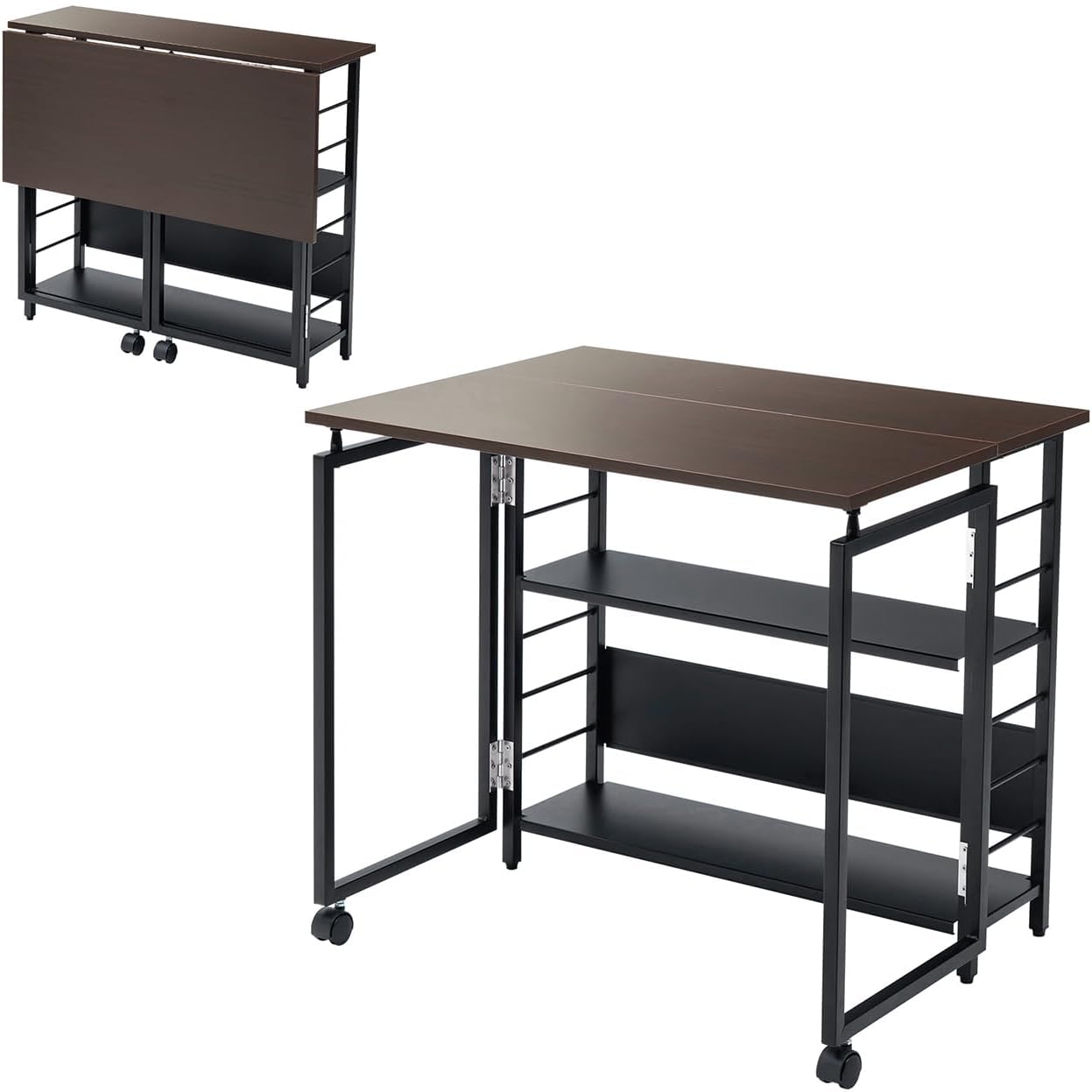 サンワダイレクト 折りたたみデスク キャスター付き 幅80×奥行60×高さ70cm 耐荷重50kg 折りたたみテーブル パソコンデスク コンパクト 収納 ラック付き ブラウン