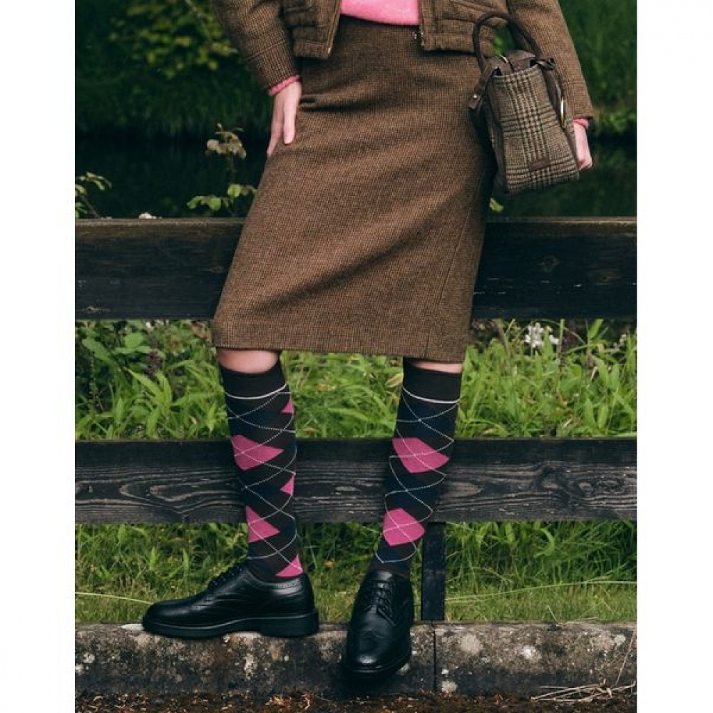 [ヘッジスレディース] 24FW チェックウールバンディングスカートブラウン HSSK4D994W3