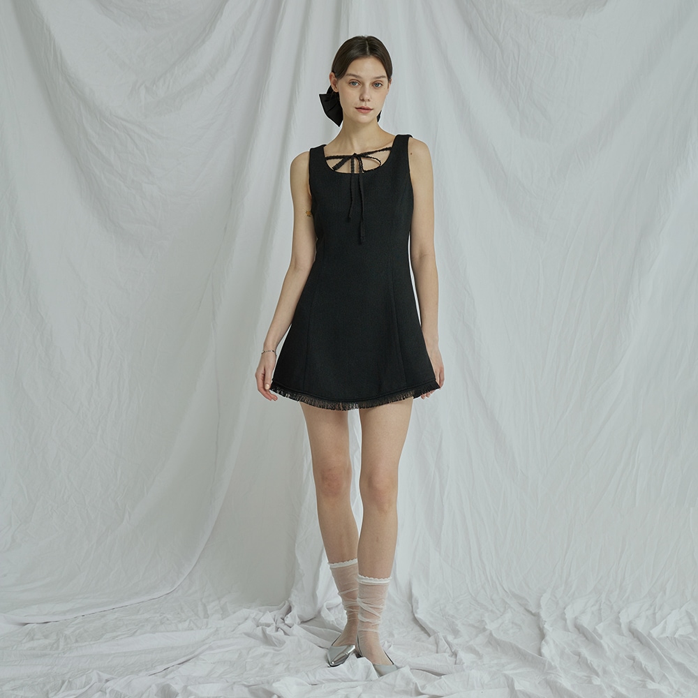 TASSELED MINI DRESS(OATMEAL, BLACK)