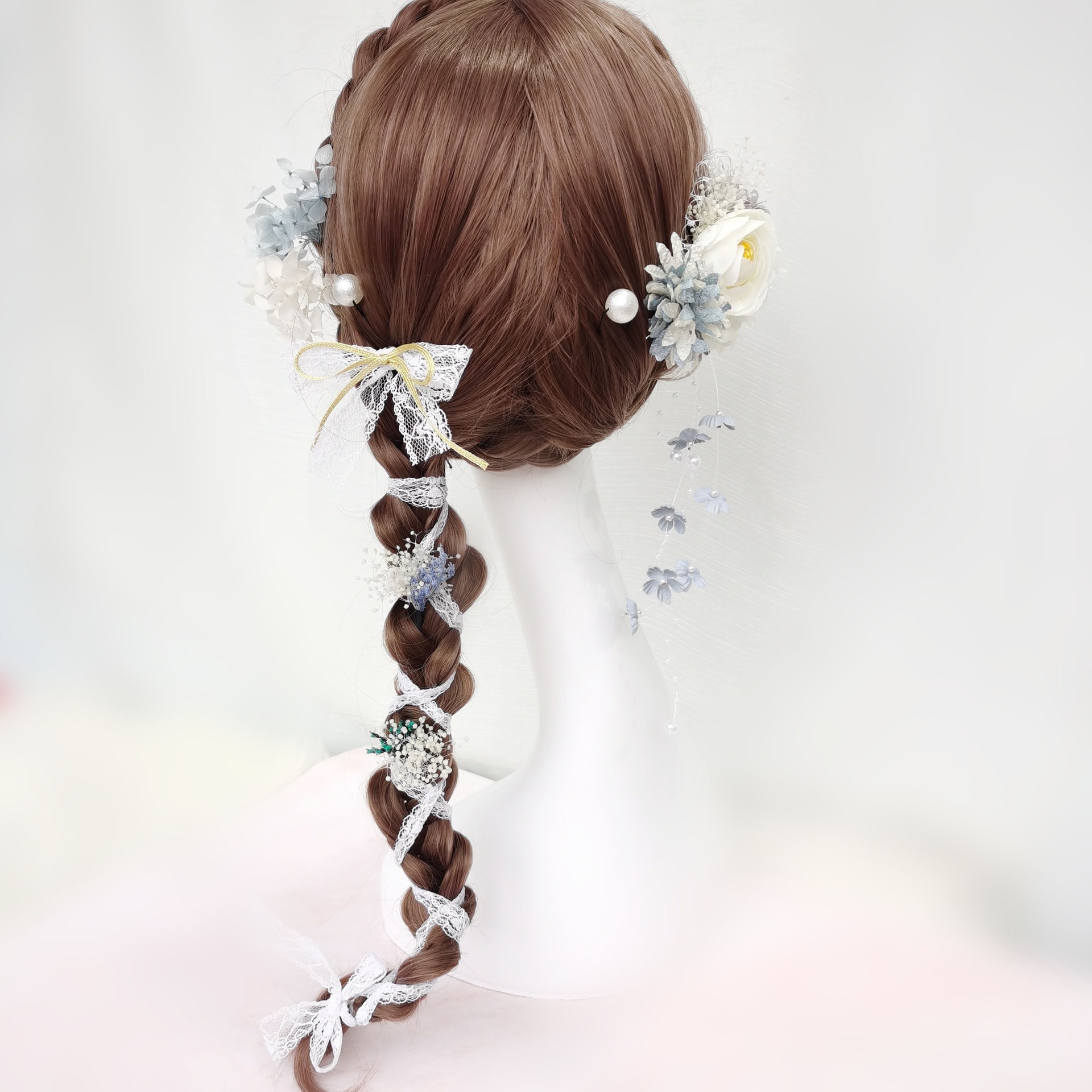 ロリータヘアアクセサリードライフラワーレースパールヘアピン結婚式卒業式ティーパーティーマルチエレメン