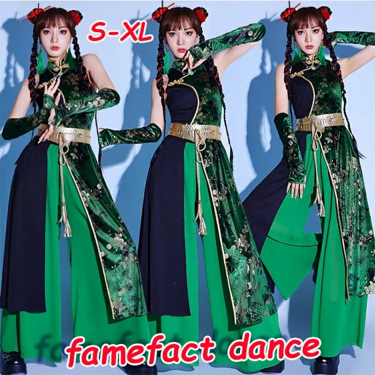 ダンス衣装 レディース チャイナドレス 武道スタイル 刺繍入りドレス 中華風 ダンスウェア セットアップ 社交ダンス 大人 ガールズグループ ジャズダンス ヒップホップ 中華娘 セクシー k-pop