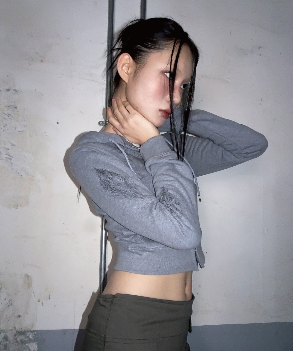 【HUGYOURSKIN】 SKULLY CROPPED HOODIE ZIP-UP : INDIGO