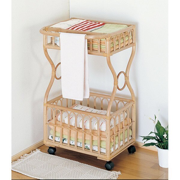 ランドリーラック ラタン製 タオル掛 キャスター付 幅50cm