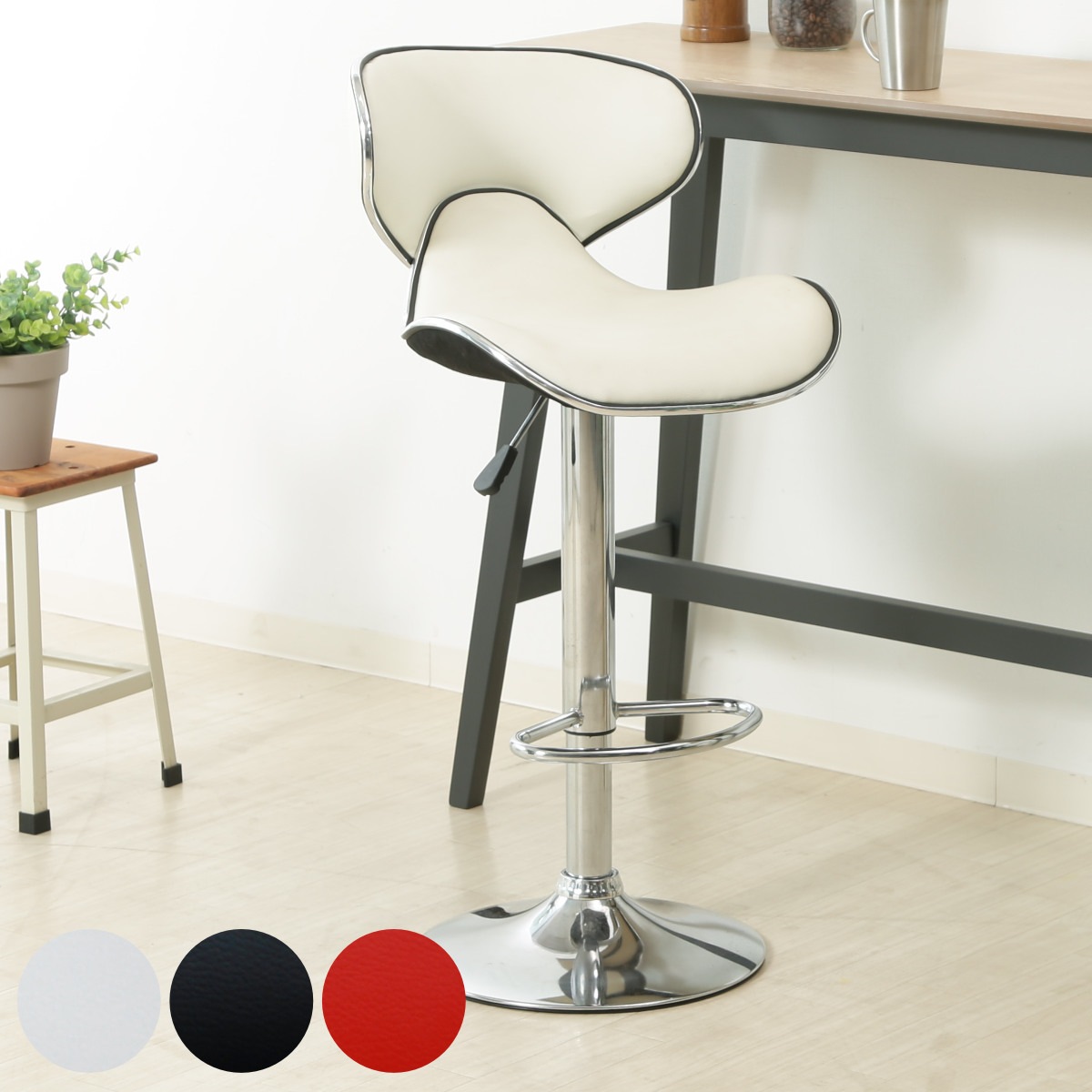 カウンターチェア 座面高61ー82cm ハイチェア 高さ調整 レザー調 背もたれ付き カウンター チェア バーチェア ハイタイプ ハイスツール イス 回転 足置き デザインチェア 昇降機能