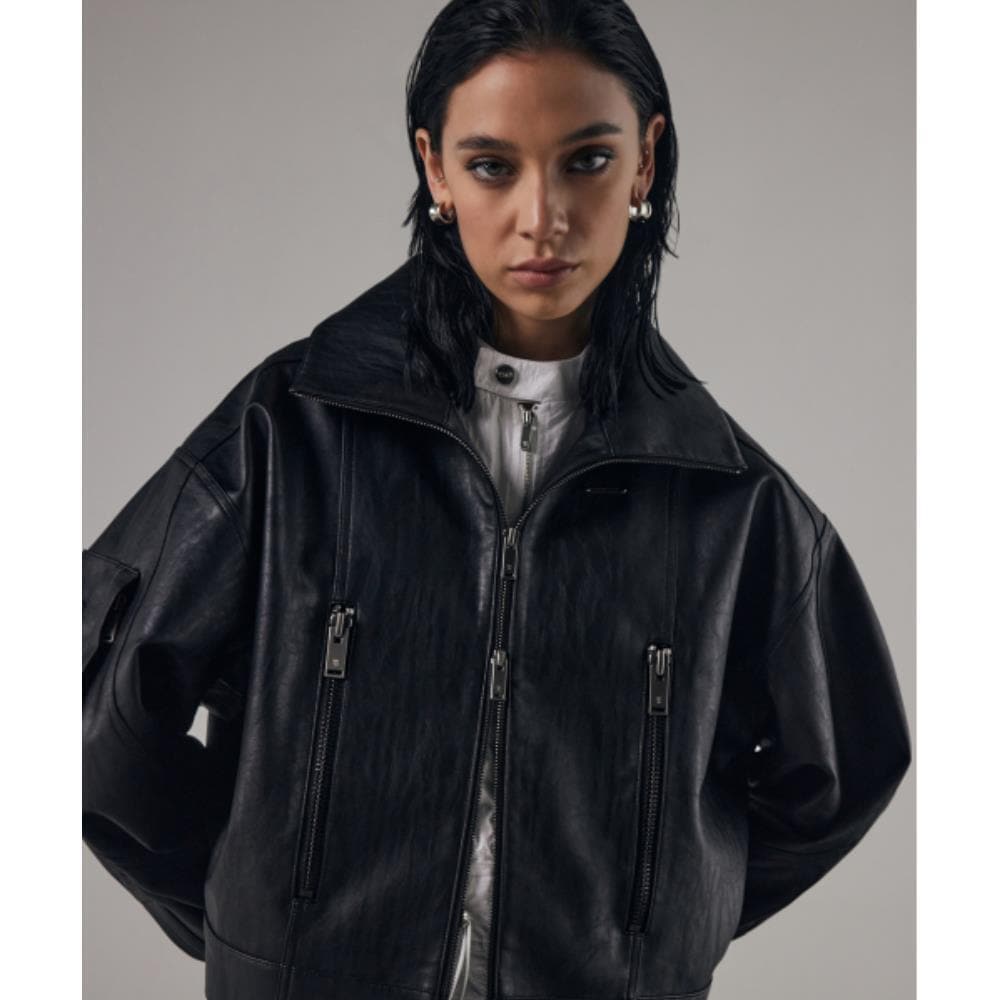 TREEMINGBIRD Bold Zip HighNeck Leather Jacket Black TM 26,488円