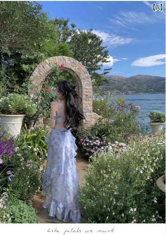 ワンピース レディース 大人 リゾート フランス 花柄 サスペンダー ドレス フェアリー 夏 海辺 休日 ビーチ ロング ドレス きれいめ おしゃれ