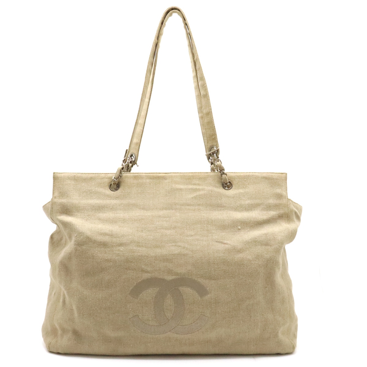 ココマーク トートバッグ ラージトート ショルダーバッグ コットン ベージュ シルバー金