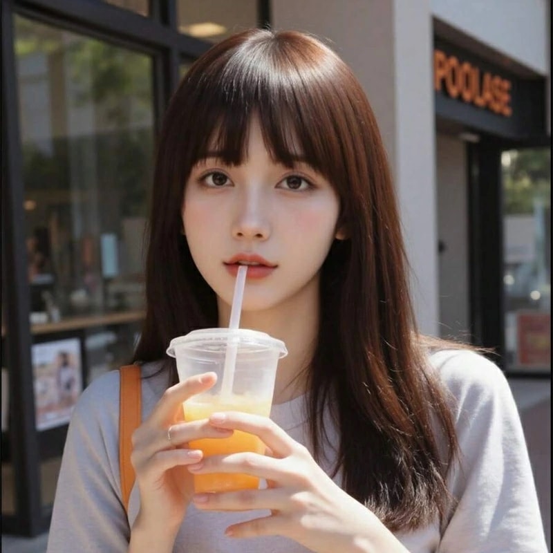 前髪ありストレート×ブラウン系49cm/20in小顔レイヤーウィッグくすみ系フルウィッグ耐熱