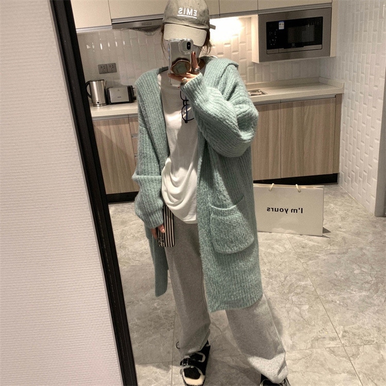 早い者勝ち フード付き セーター ロングセクション コート 大人気 厚手 ジェントルスタイル 気質 ニットトップス カーディガン