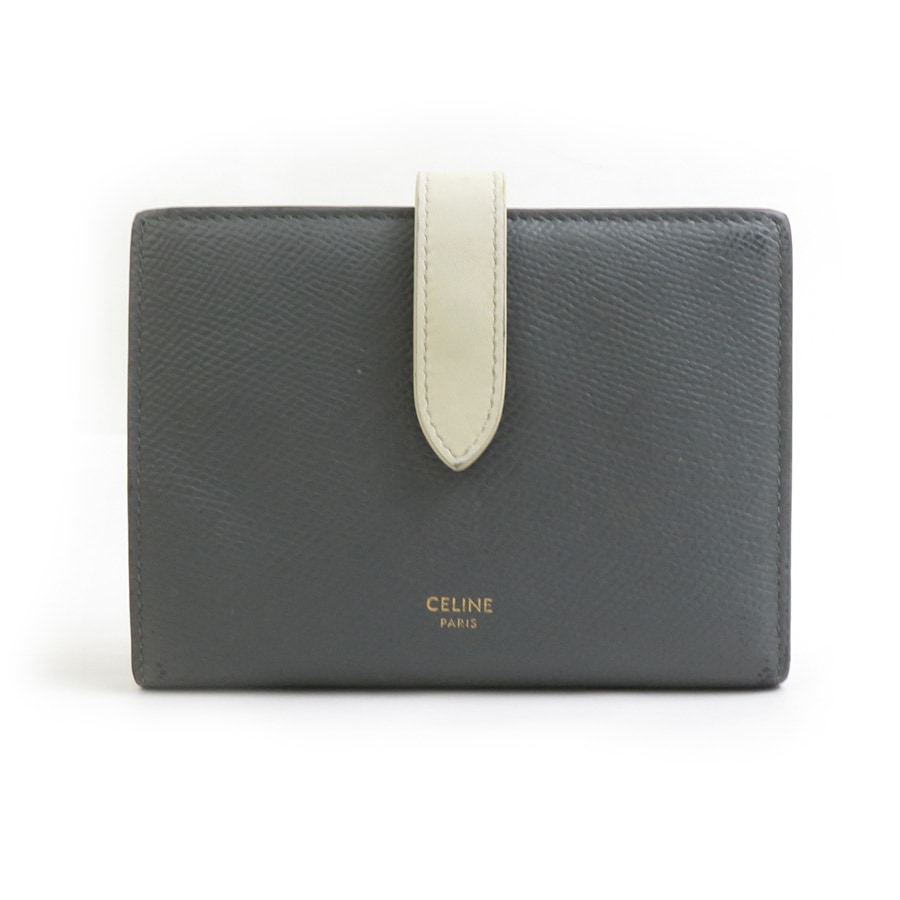 セリーヌ CELINE 二つ折り財布 ミディアムストラップウォレット レザー グレー×アイボリー レディース h31246a
