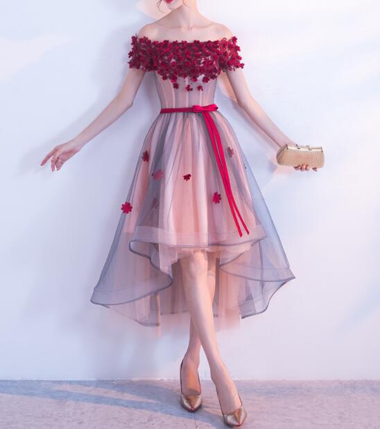 パーティードレス　オフショルダー　着瘦せ　不規則　花嫁　ドレス　二次会　結婚式　写真撮影　発表会