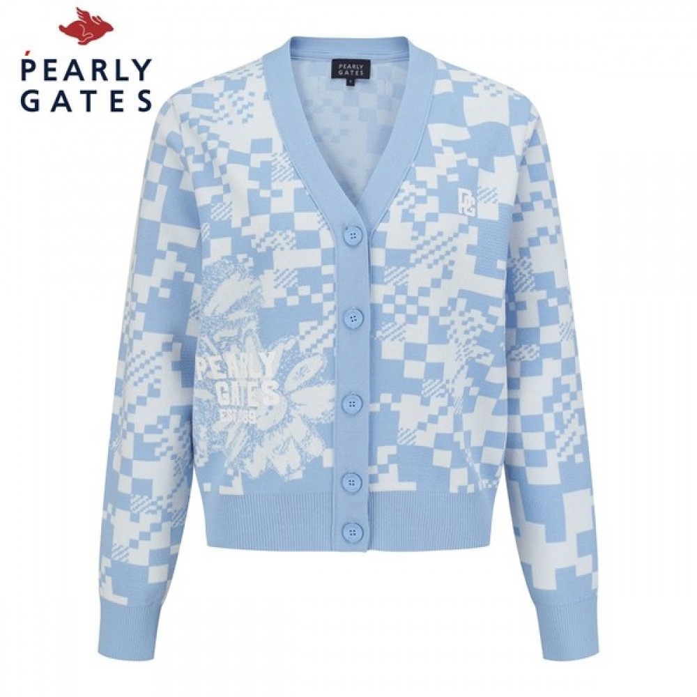 (Paris Gates) 女性用チェッカーボード花柄ジャカードクロップカーディガン