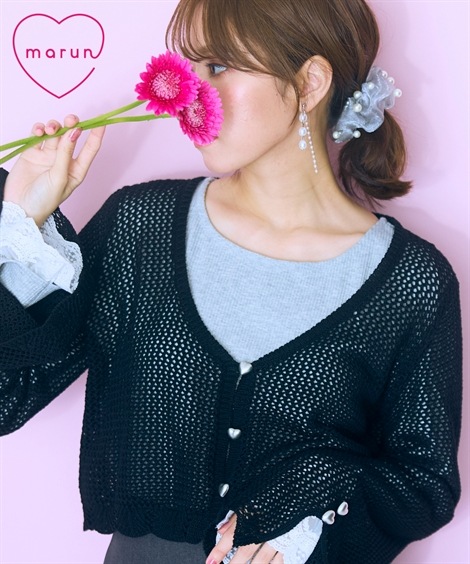 カーディガン 大きいサイズ ハートボタンカーディガン marun