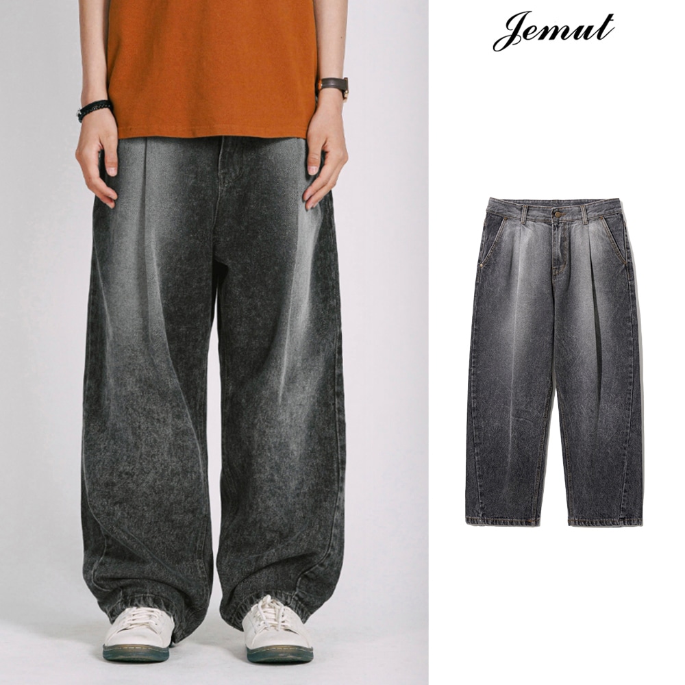 [JEMUT] Shade Washing Wide Denim Pants