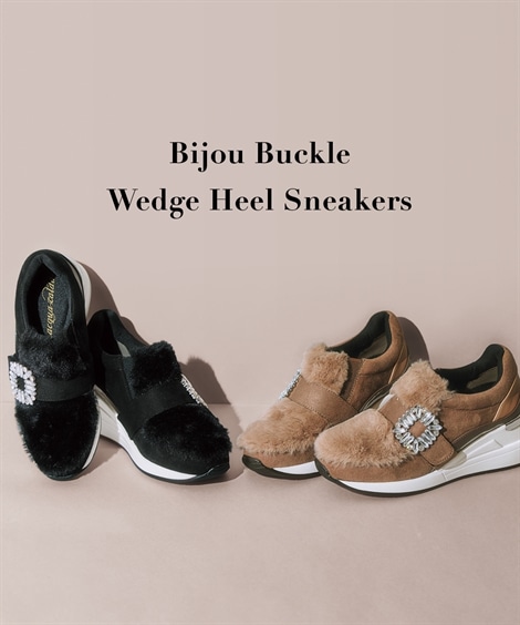 ローカットスニーカー ビジューバックルウェッジヒールスニーカー