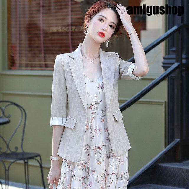 夏 ジャケット レディース グレー テーラードジャケット 7分袖 通勤 OL 薄手 サマージャケット ベージュ 大きいサイズ スーツジャケット オフィス 5,299円