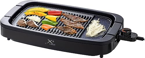 [山善] 焼き肉グリル 減煙 ワイドプレート Xグリル 一人暮らし 二人暮らし 「素早く美味しく焼ける」 煙約80%/油ハネ約83%カット 温度調節 (約80~230℃) 保温 焼き肉プレート 油受け