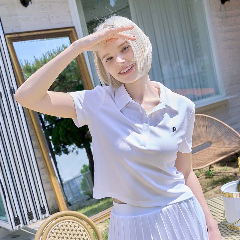 SEMI CROPPED PIQUE POLO SHIRT_White