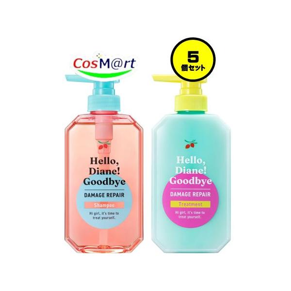 【5個セット】 ダイアン シャンプー&トリートメント 【ハイダメージうるおい補修】 本体400ml×2 [ティー&ムスクの香り] グッバイ カラーリング (4580632118985-5)