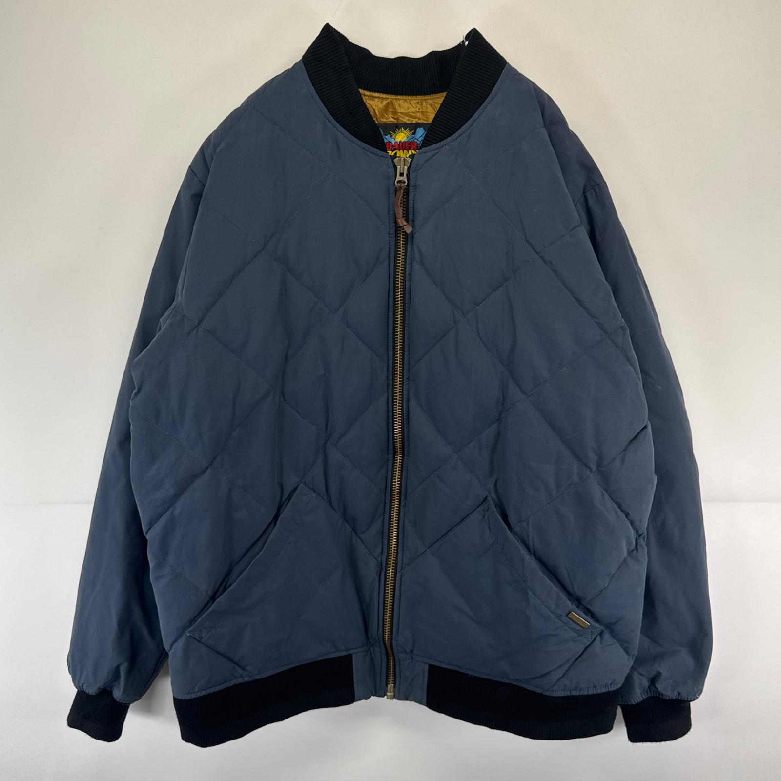 古着 ジャケット フルジップ ダウン 日の出タグ ワンポイントロゴ 大きいサイズ 2XL ネイビー系 メンズ