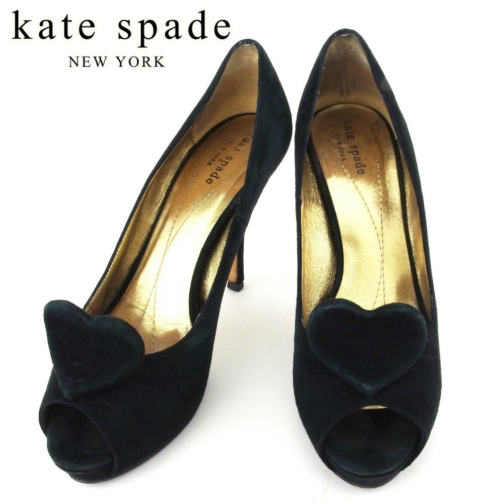 パンプス シューズ 靴 ハートモチーフ レディース 6ハーフC オープントゥ ハイヒール ブラック 中古