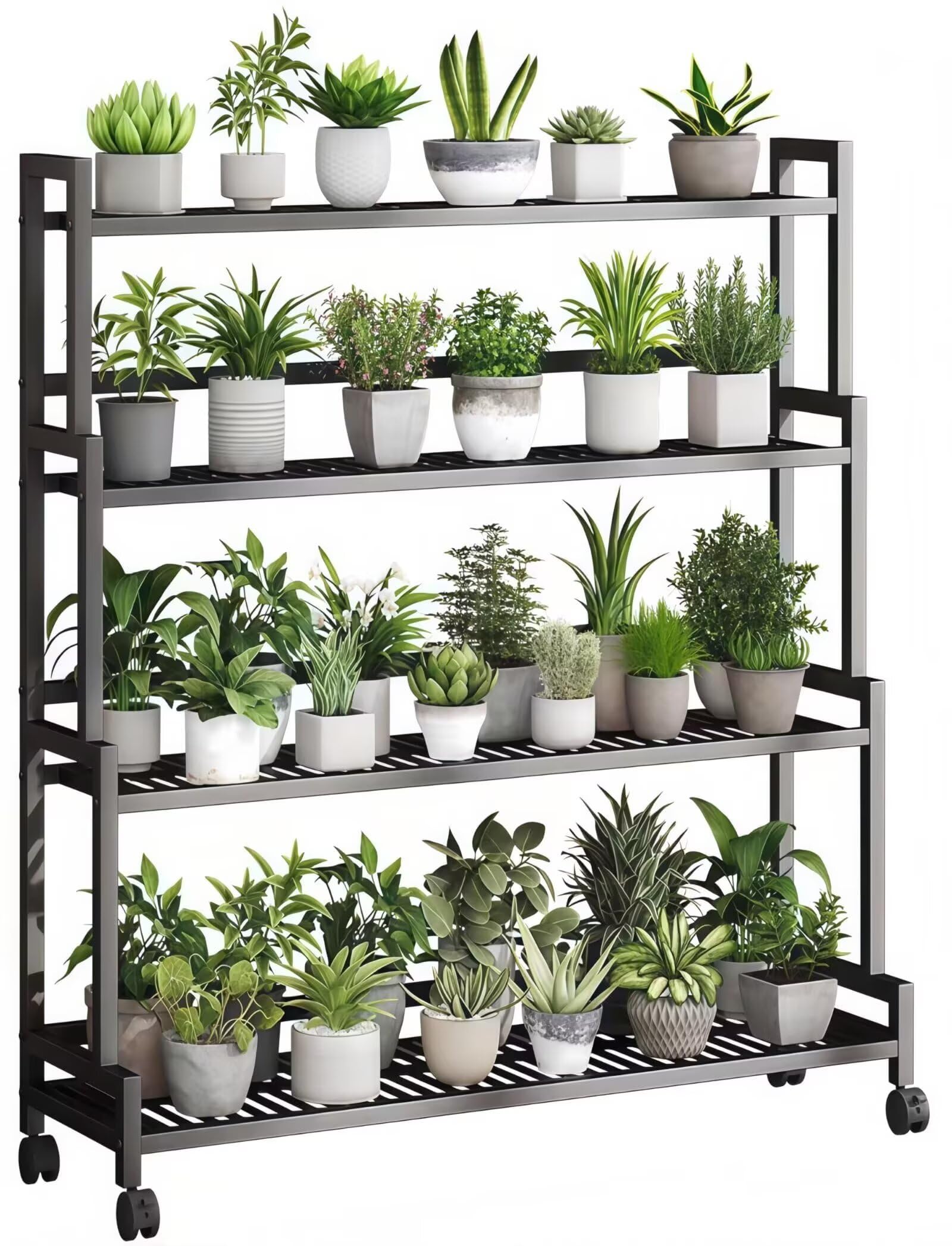 プランターラック ガーデン 4段 キャスター付き 幅100×奥行き39.9×高さ118.8cm フラワースタンド 園芸ラック 花置き棚 植木鉢ラック 盆栽 観葉植物 屋外 室内 ガーデン バルコニー