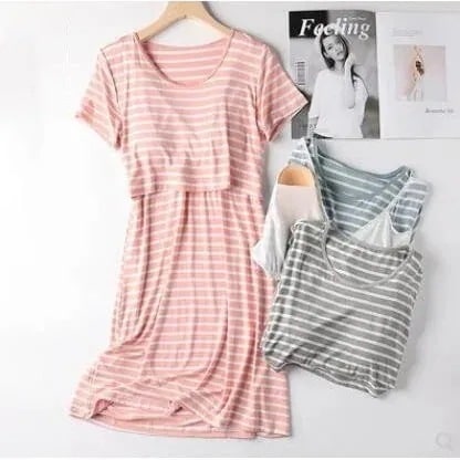 激安新入荷人気【1つ買うと1つ無料】マタニティ パジャマ ワンピース ホームウェア 前開け 授乳服 部屋着 寝巻き シンプル化粧ポーチ-大容量