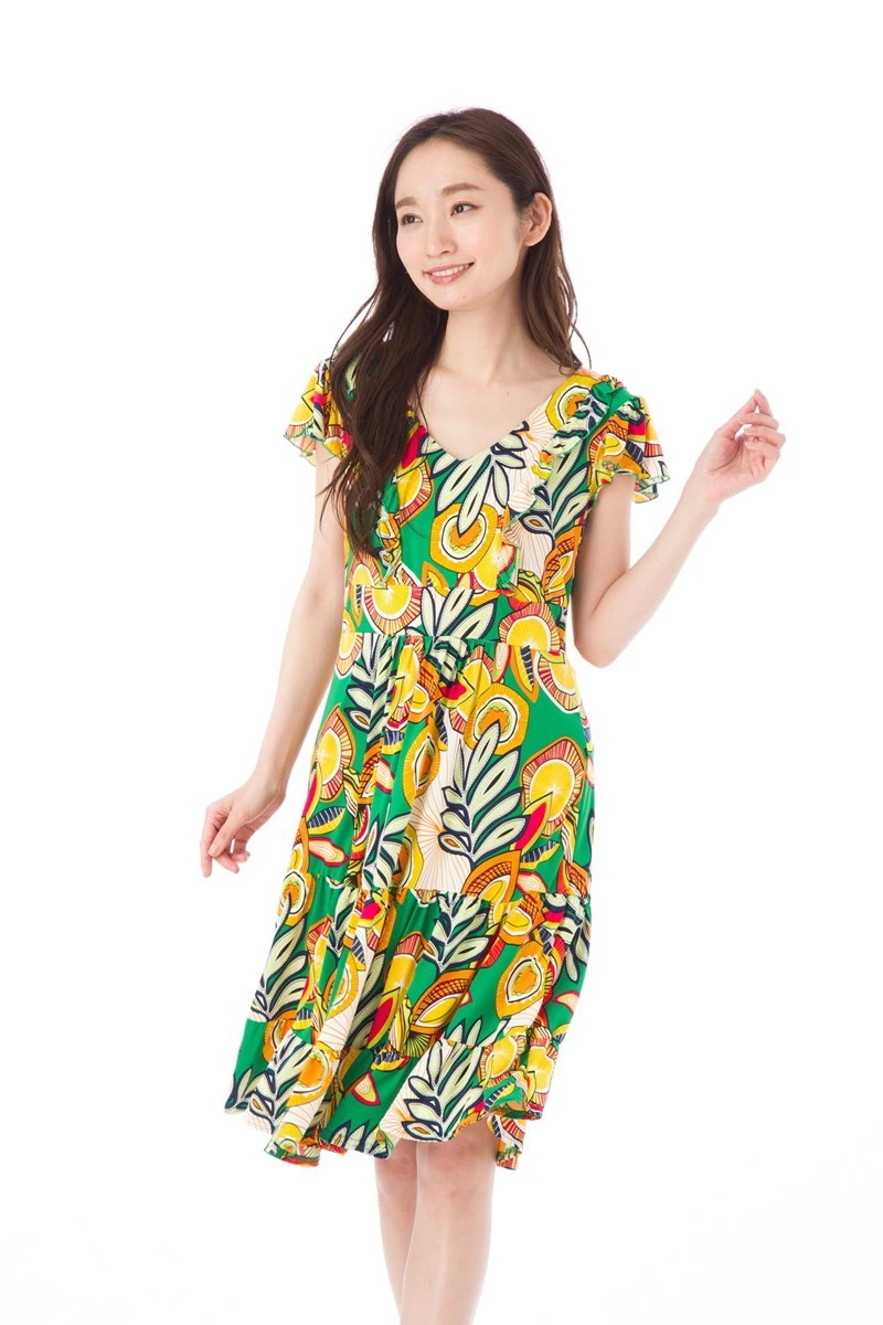 ファス(FAS)ワンピース T1 T2 T3サイズ 半袖 Vネック 膝丈 ジャージーワンピース 上品 大きいサイズ 大人ワンピース レディース　Fille A Suivre