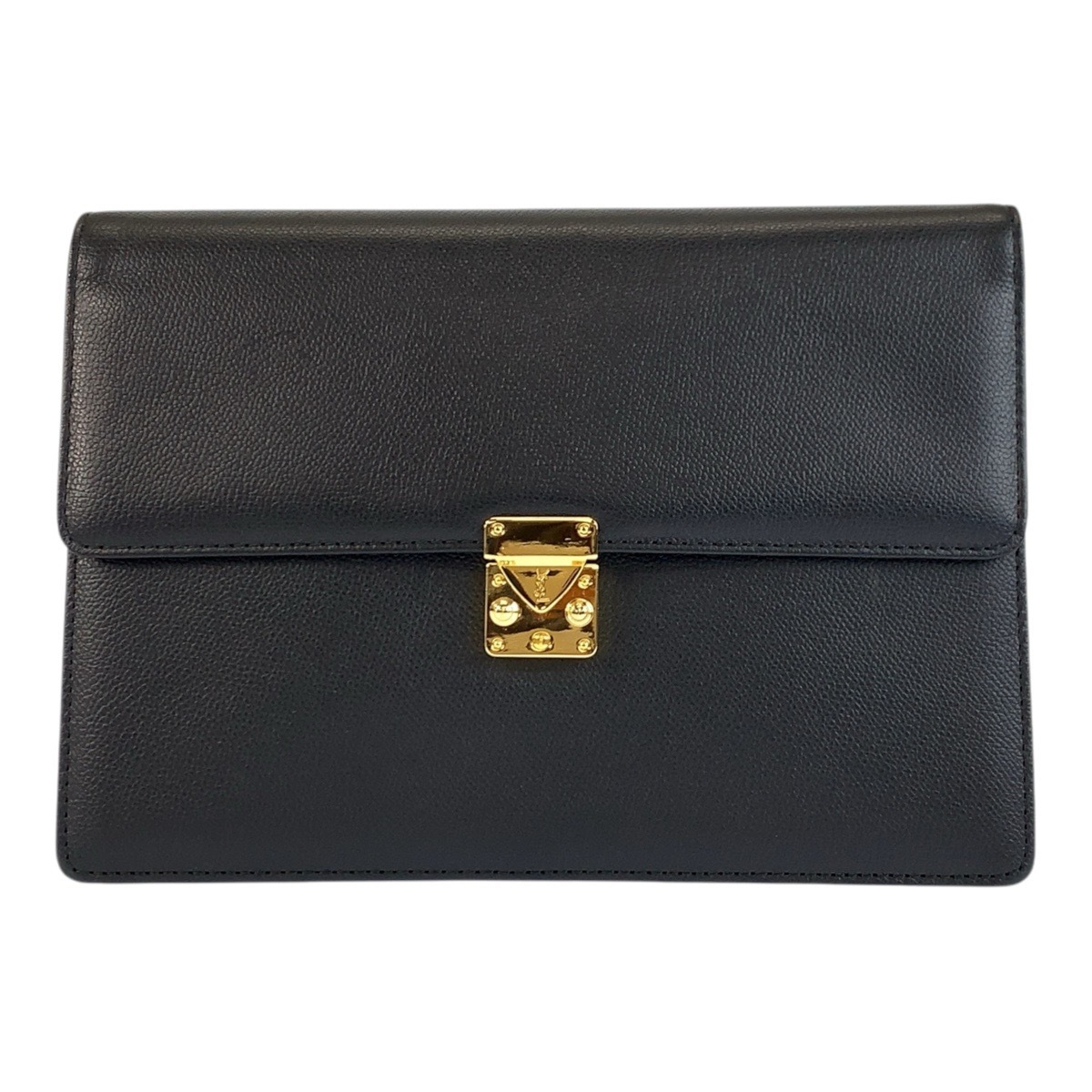 美品 ヴィンテージ YSL ブラック 黒 ゴールド金具 レザー クラッチバッグ セカンドバッグ メンズ 602266