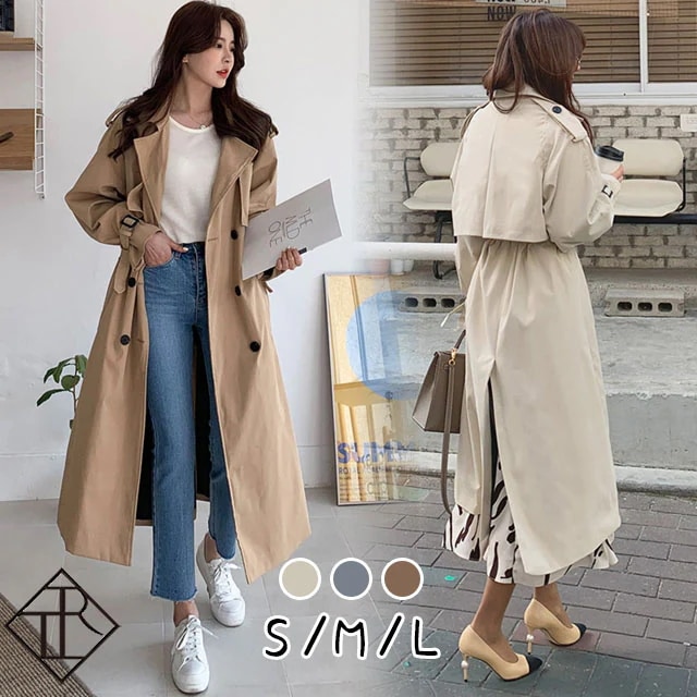 【即納】トレンチコート レディース アウター ロング丈 上着 コート トレンチ スプリングコート 大きいサイズ 体型カバー 春 秋冬 ロング丈 長袖 ベルト付き オータムコート