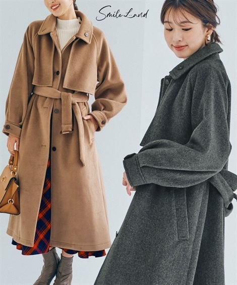 ダウンジャケット・コート 大きいサイズ ロングデザインコート 共布ベルト付