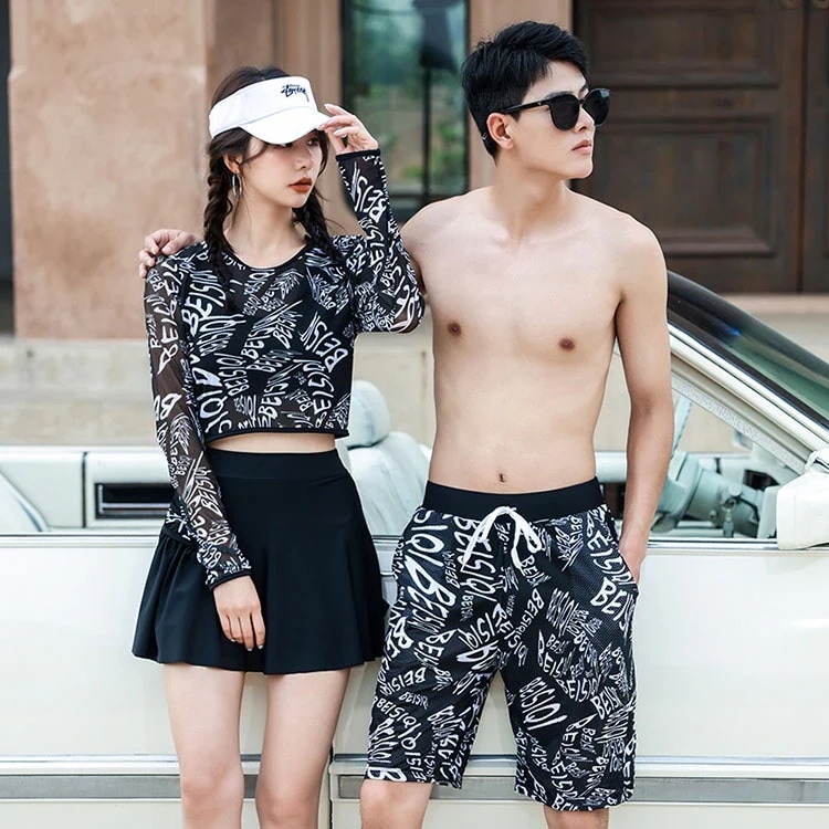 カップル水着 レディース 水着 体型カバー メンズ ペア水着 4点セット 女子ビキニ メンズ水着 男性 サーフパンツ みずぎ ビーチウェア ミズギ 体型カバー ラッシュガード プール 海外旅行 新婚旅