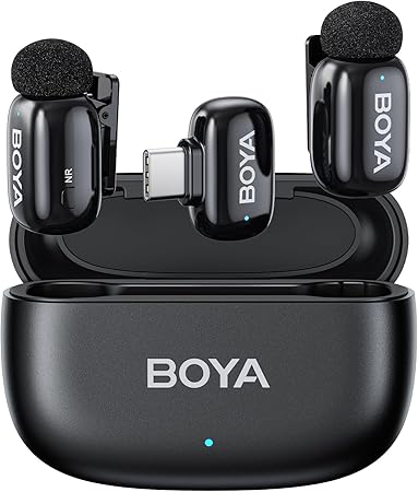 BOYA　ミニ　ワイヤレス　マイク　超ミニ　360　集音ピンマイク　タイプc 無線マイク 2TX+1RX ブラック