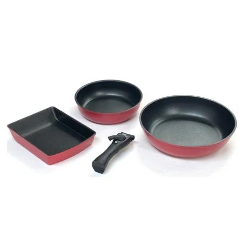 ヤマダオリジナル IH・ガス火対応 取っ手がとれるフライパン4点セット YFS2202