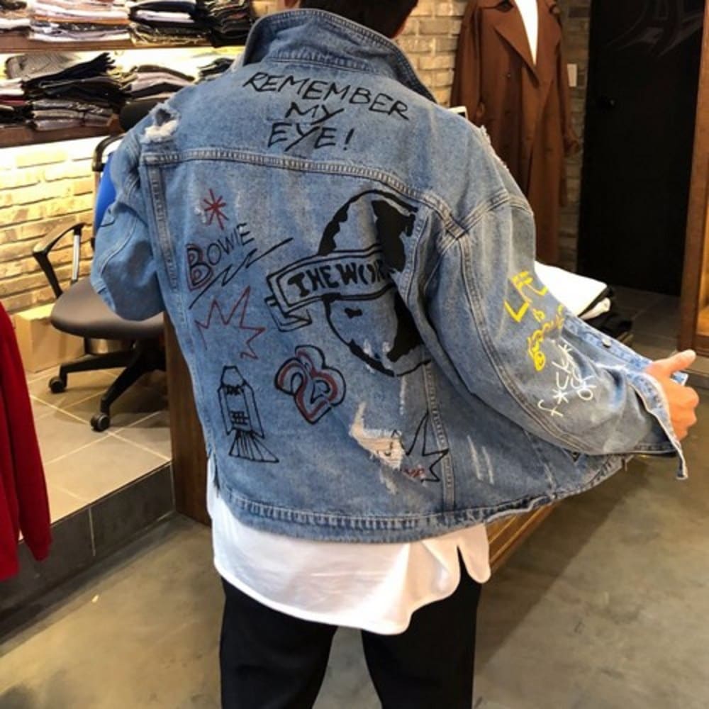 アサムブランオーバーフィットプリントジッパーブルージャケット