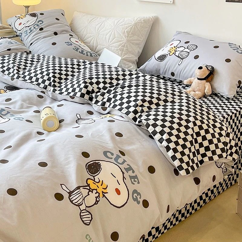 子供4点セット100綿綿綿漫画スヌーピーベッドシーツ布団カバー男性寮ベッド3点セット4